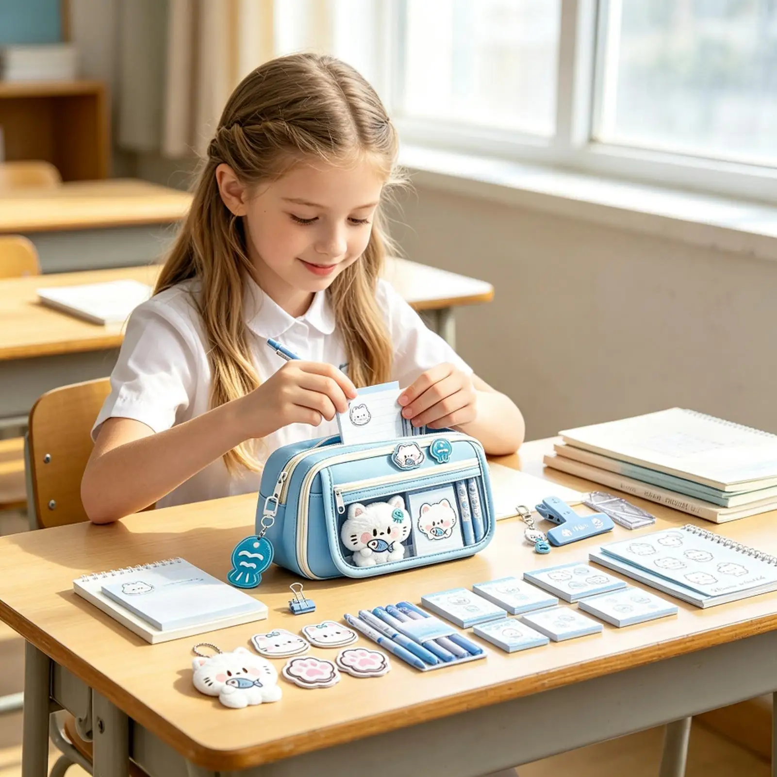 Kawaii Pencil Case DIY Set Cute Korean Stationery Supplies Pen Pouch School Desk Organizer Large Capacity Waterproof
