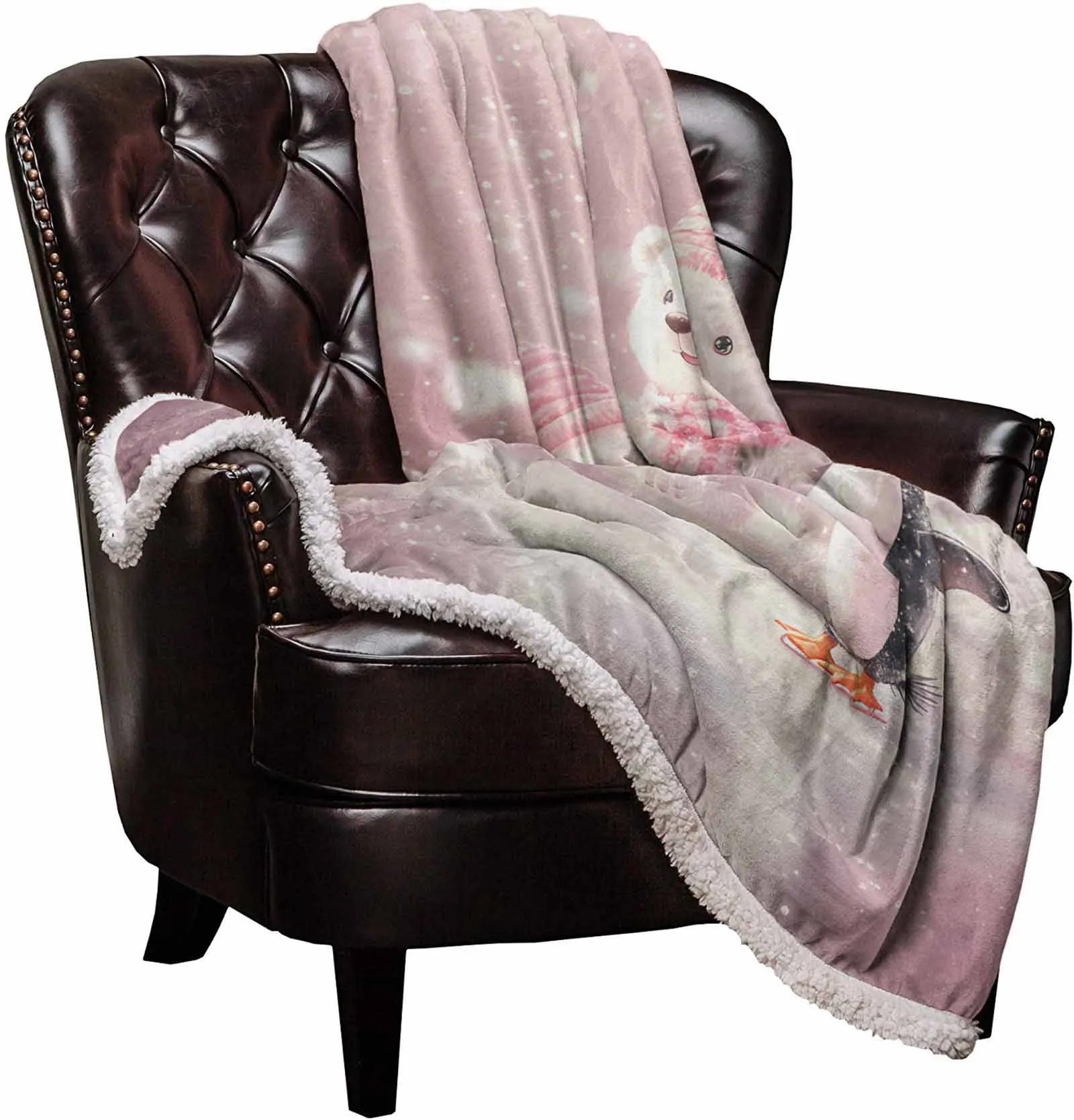 Christmas Pink White Bear Penguin Cashmere Blanket Warm Winter Soft Throw Blankets For Beds Sofa Wool Blanket Bedspread