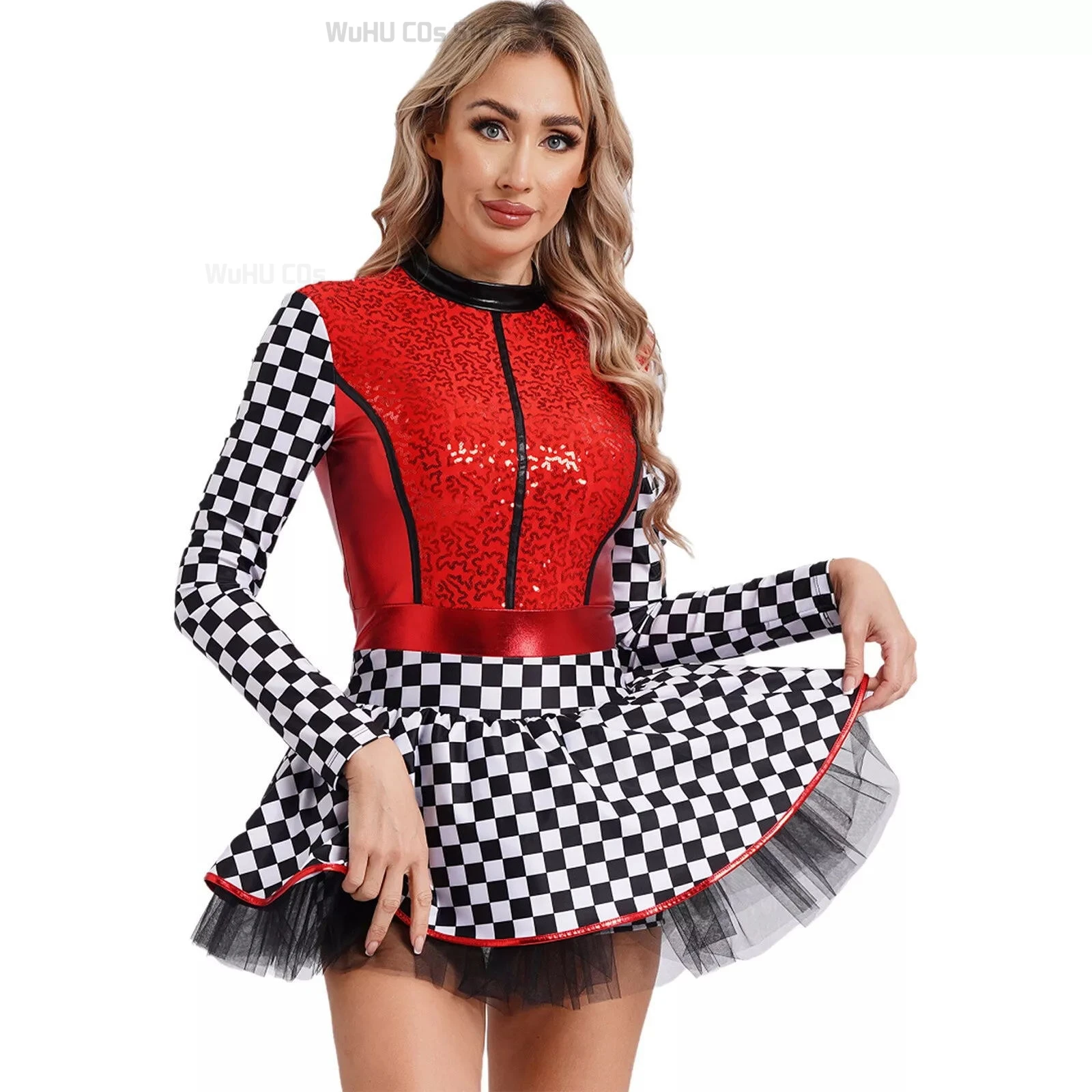 Frauen Erwachsene Cheerleading Outfit Kostüm Uniform Karneval Cosplay Langarm Modell Paddock Mädchen Rock Performance Kleidung