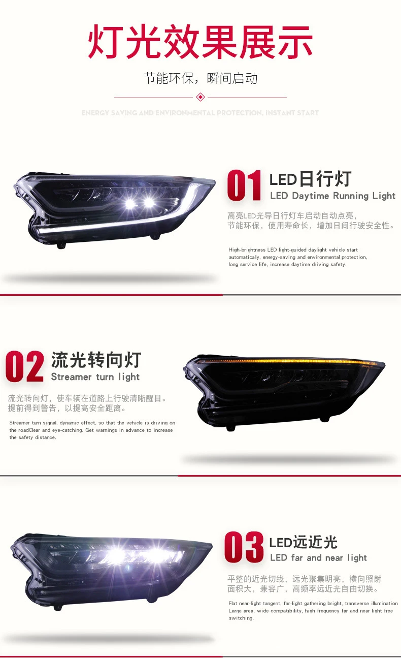 Car Styling LED Headlight Assembly Daytime Running Light Streamer Turn Signal Indicator For Honda CRV 2017-2018 Front Lamp