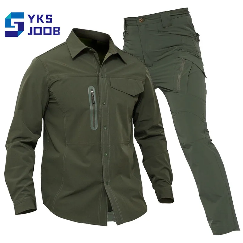 

Summer Quick Drying Men's Hiking Set Breathable Elastic Combat Shirts Tactical Pants Suits Treking Camping Fishing Climbing Sets