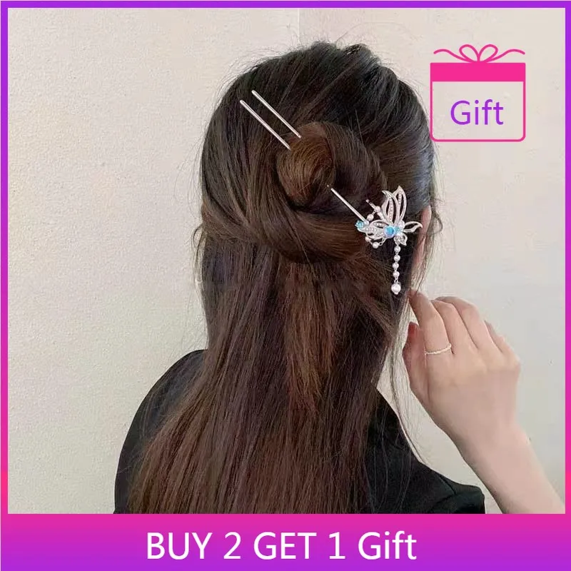 

Восточная шпилька-бабочка, U-образная шпилька для низких булочек, палочка для волос в китайском стиле для женщин, элегантные украшения для волос