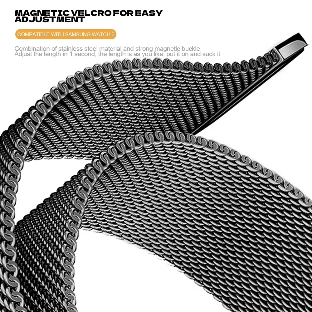 Cinturino milanese Quick Fit per Samsung Galaxy Watch 7 6 5 4 40mm 44mm 6/4 Classic 42 46mm 43 47mm 5Pro 45mm Cinturino magnetico senza spazi vuoti