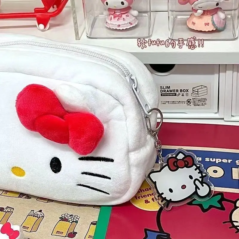 Kawaii Hellos Kittys Cute Plush Pen Bag Student Large Capacity Stationery Storage Box Kids Coin Purse Girls Makeup Bag Gift