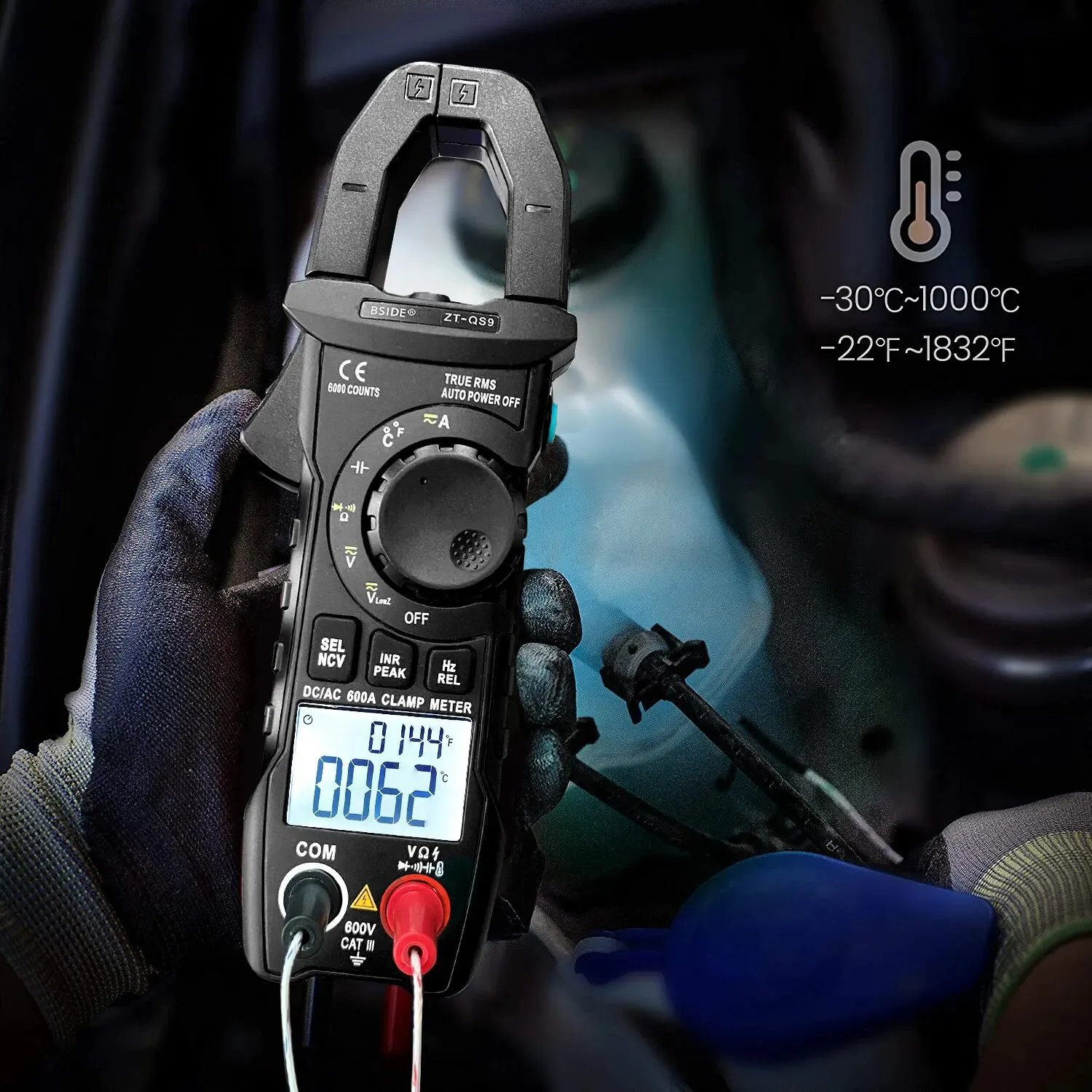 BSIDE Digital Clamp Meter DC/AC 600A True RMS Ammeter Pliers Inrush Current Smart Auto Rang Profession Multimeter Ohm Tester