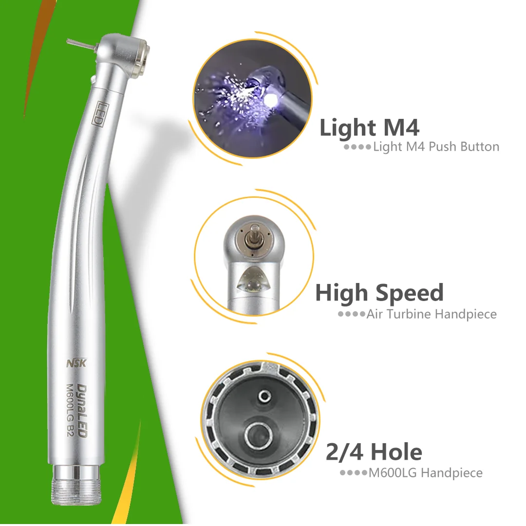 

NSK DynaLED M600LG High Speed Handpiece with Light B2 M4 High Speed Push Button Handpiece Air Turbine Dentist Tool