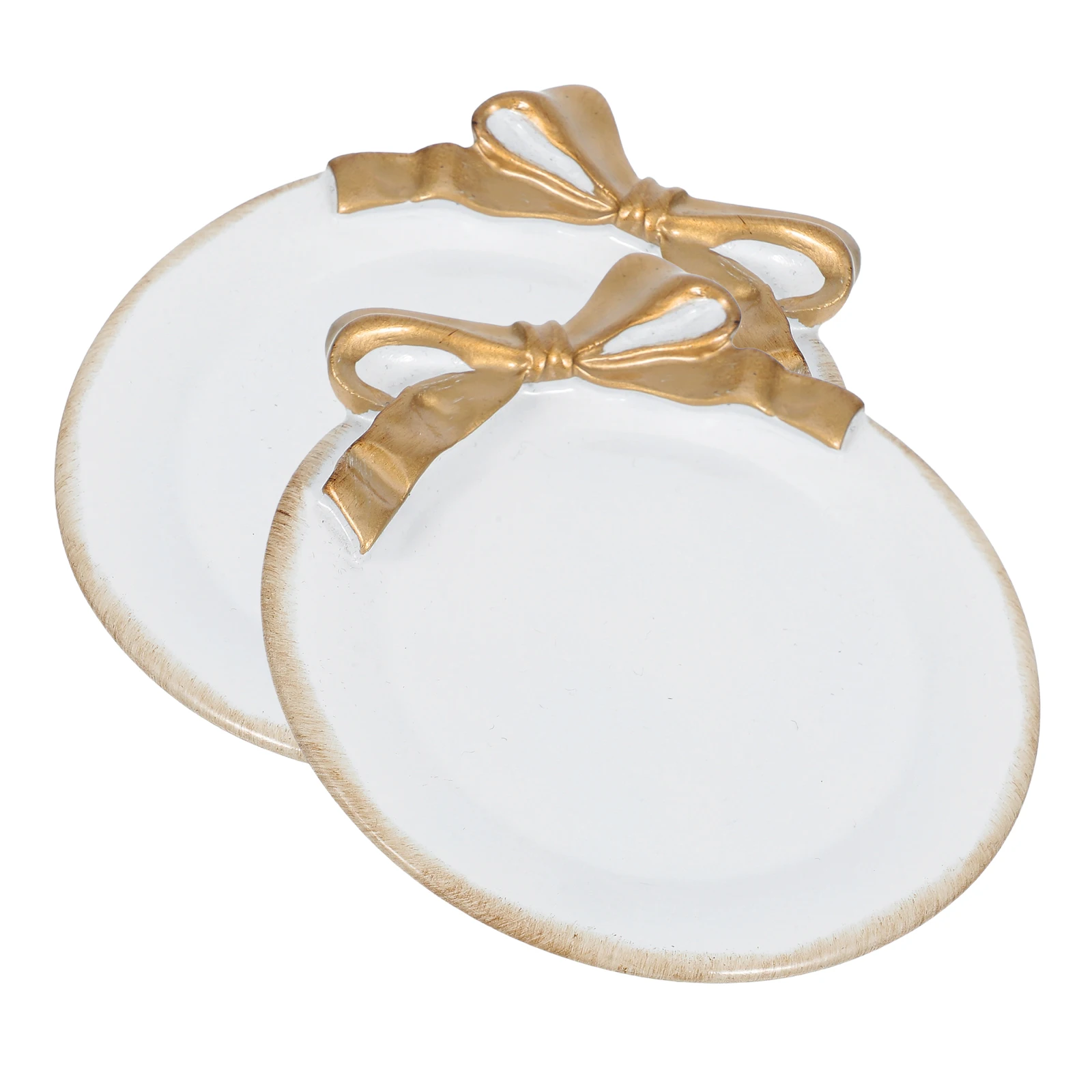 

2pcs Vintage Jewelry Storage Tray Distressed Round Resin Bow Dish Decorative Trinket Organizer for Bedroom Vanity Bathroom