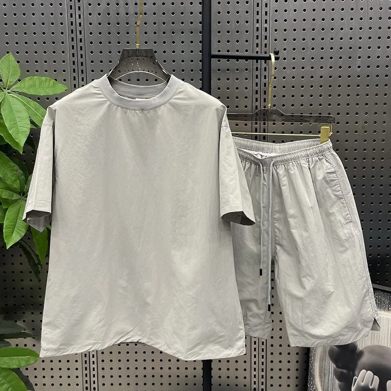 2025 Summer Thin Casual Sportswear Set, Simple Short-Sleeved Shorts, Youth Loose Quick-Drying Fashion Two-Piece Set