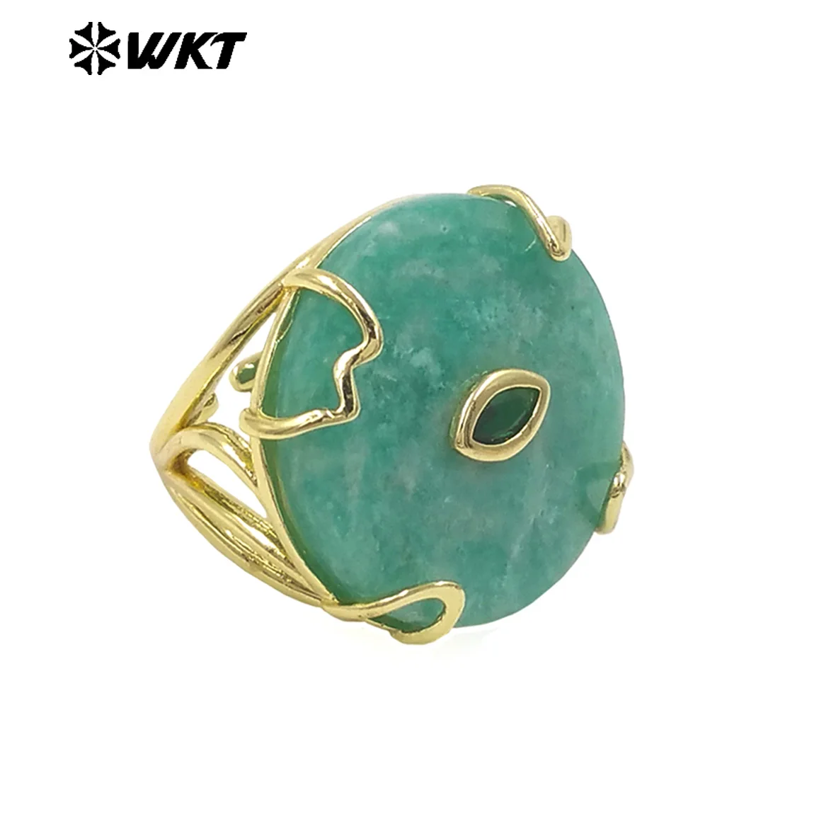 WT-R612 Geometric Round Shape Colorful Gemstone Charms With CZ Paved Rings And 18k Gold Plated Accessory For Women Jewelry