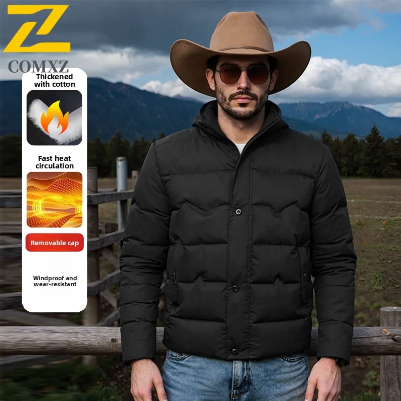 

Men's Cotton Jacket 2025 New Outdoor Leisure Versatile Plus Velvet Thickened Anti Cold Warm Hooded Coat Winter Men's Parker Coat