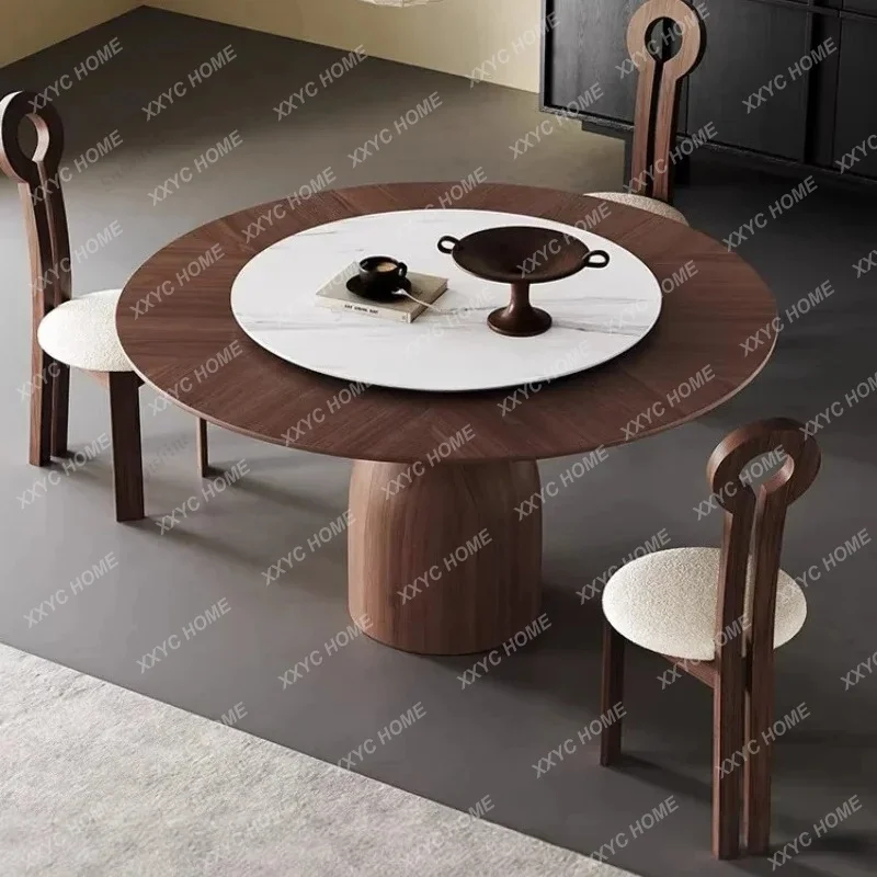 

TS retro solid wood dining table in the ancient style, round dining table, household small apartment