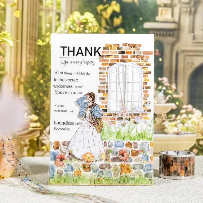 

Рулонная ПЭТ-лента-стикер серии Garden Walkway для джанк-журналов, скрапбуков, декоден-творчества, высокоэстетичные самоклеящиеся материалы для рукоделия