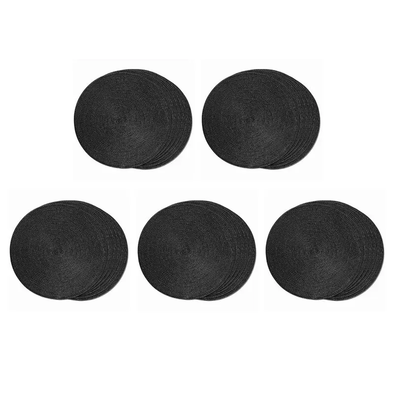 A69eround Braided Placemats Set Of 18 Table Mats For Dining Tables Woven Washable Non-Slip Place Mats 15Inch Halloween Black
