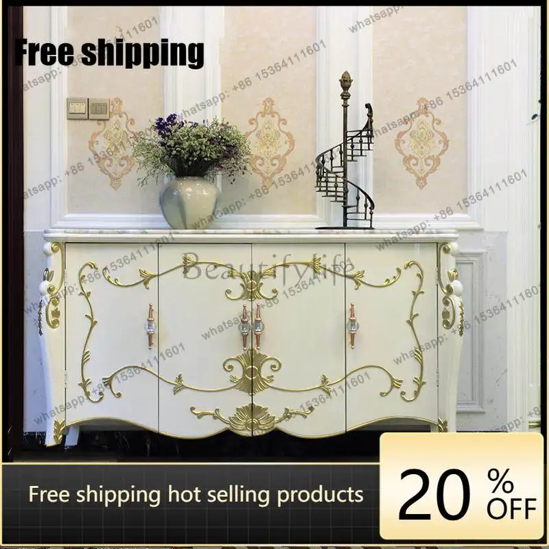 

LD European Neoclassical Customized Shoe Cabinet Carved Solid Wood Opposite Door Storage Entrance Cabinet