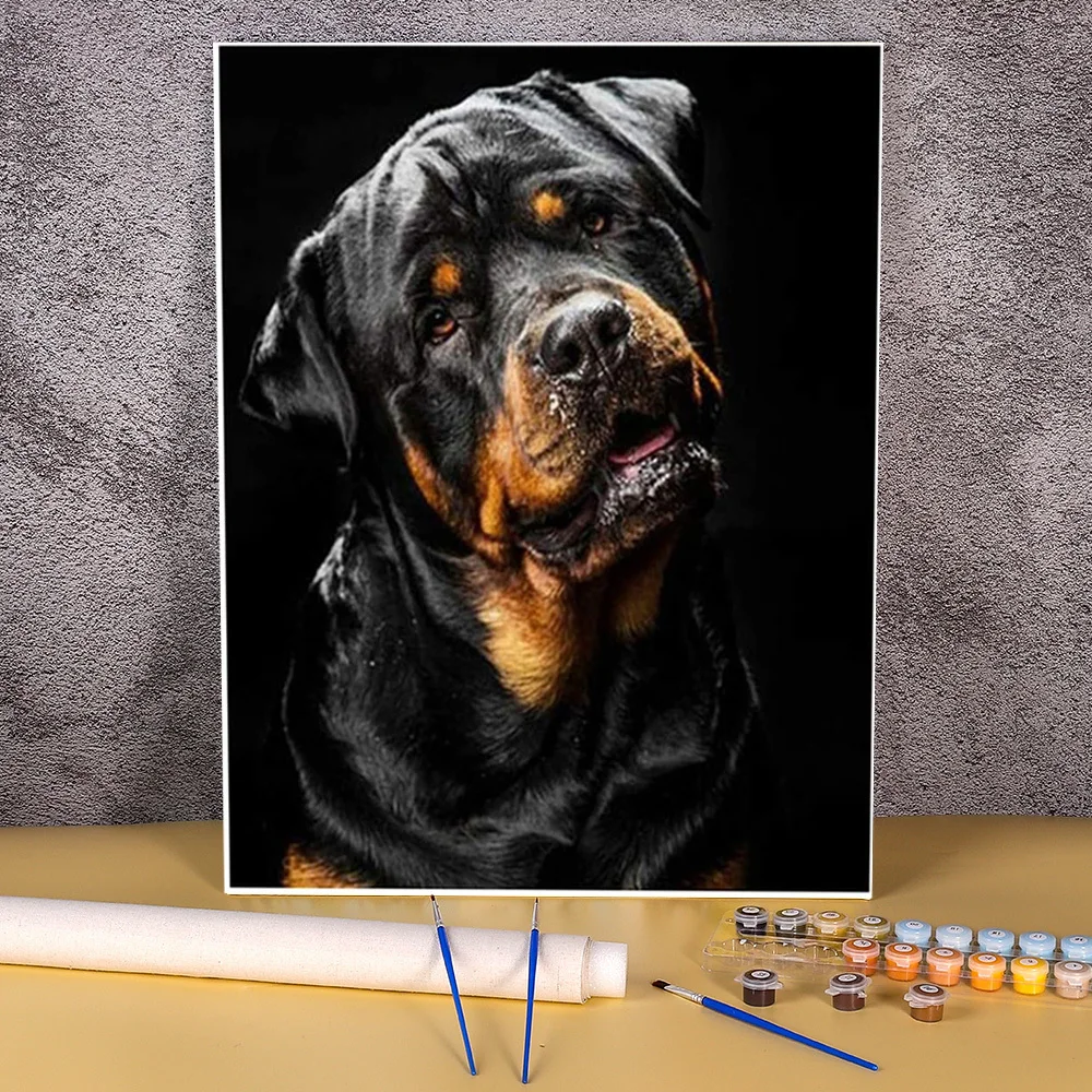 Animal Dog Rottweiler DIY Paint By Numbers Set Oil Paints 50*70 Paiting By Numbers Home Decor Crafts For  Wholesale