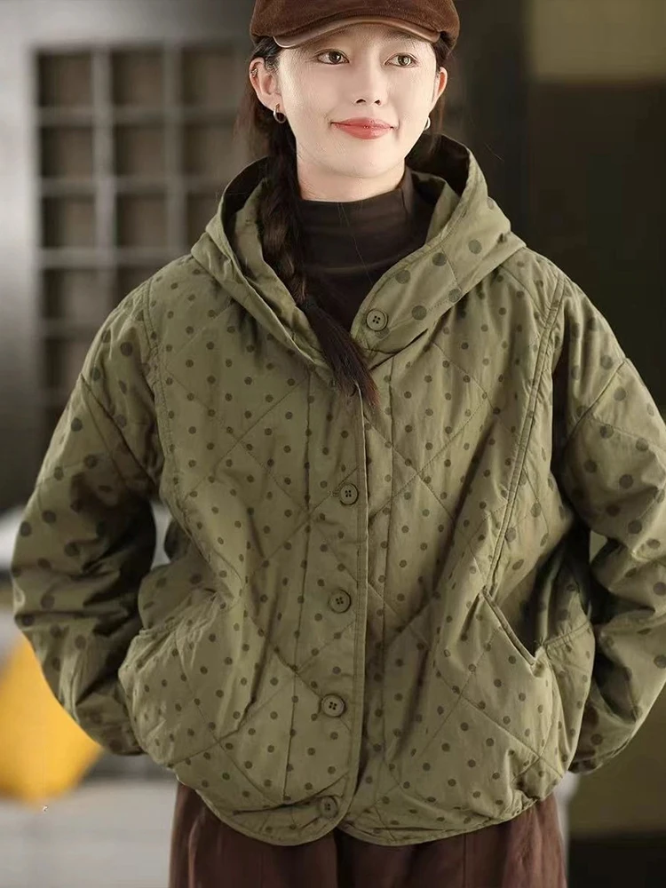 Amax LuluE Bohemia Wintermäntel Damenmode gepunktete gepolsterte Jacken Damen mit Kapuze lässig übergroße warme Parkas klassische Oberbekleidung