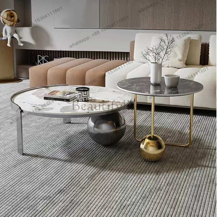 

Italian round rock slab coffee table light luxury modern small apartment living room household minimalist side table