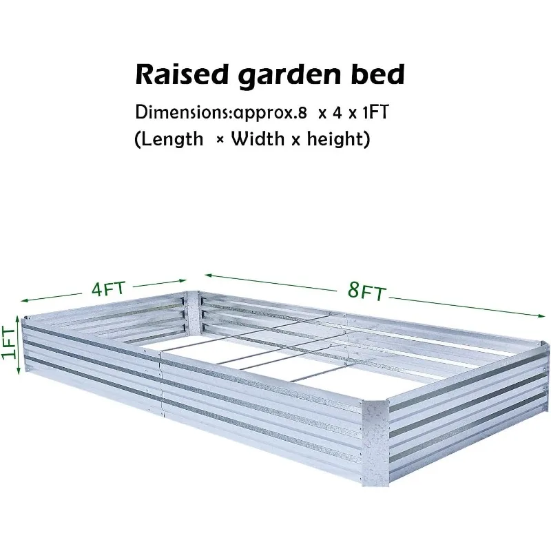 FOYUEE Galvanized Raised Garden Beds for Vegetables Large Metal Planter Box Steel Kit Flower Herb, 8x4x1ft