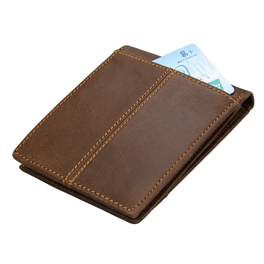 RETROGOO RFID Blocking Men Wallet Simple Man Vintage Genuine Leather Wallet Male Handmade Billfold Coin Purse Male Short Wallet