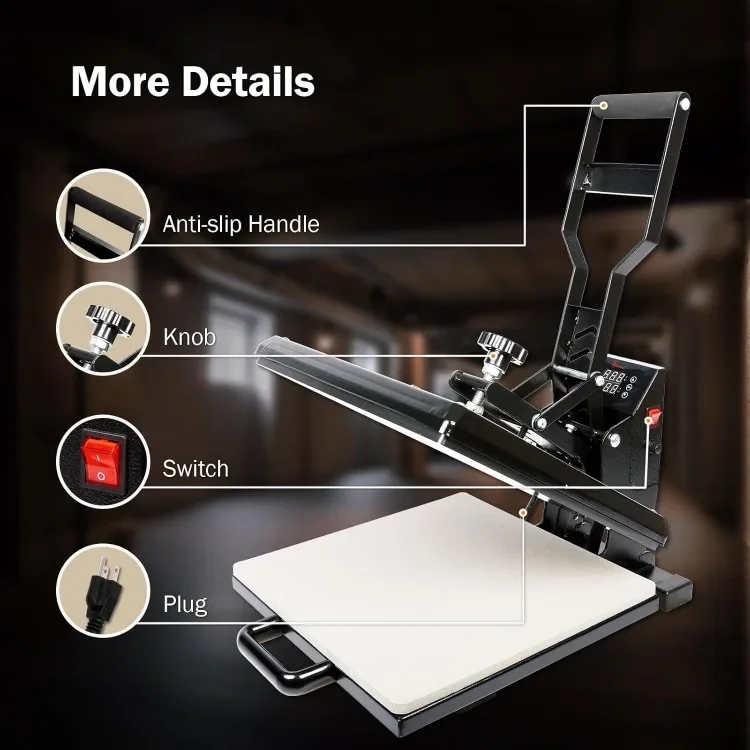 home.Industrial-Quality Digital Sublimation Heat Press Machine for T Shirt, 15x15 Inch, Black