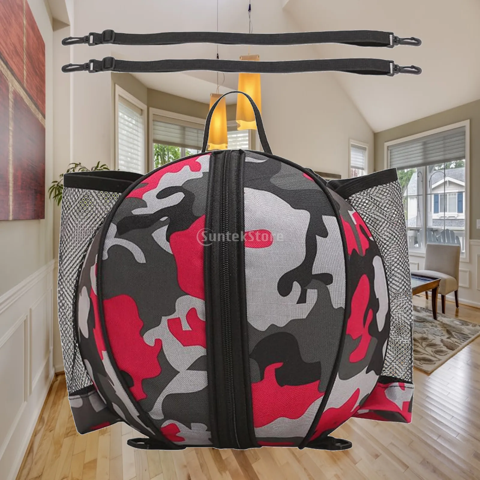 Gym Equipment Basketball Ball Carrier Bag Adjustable Strap Mesh Water Bottle Holder for School