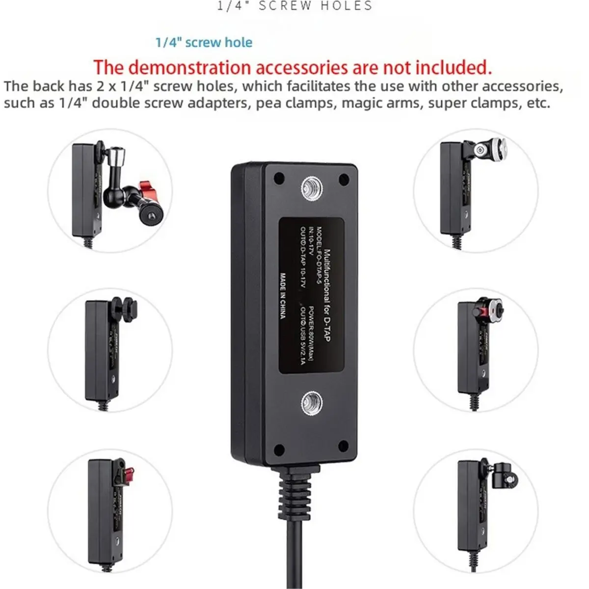 Dtap Splitter Cable with Power Switch D-Tap for V-Mount V Lock, Gold Mount Battery to 3P X 4 Female Port & USB Port