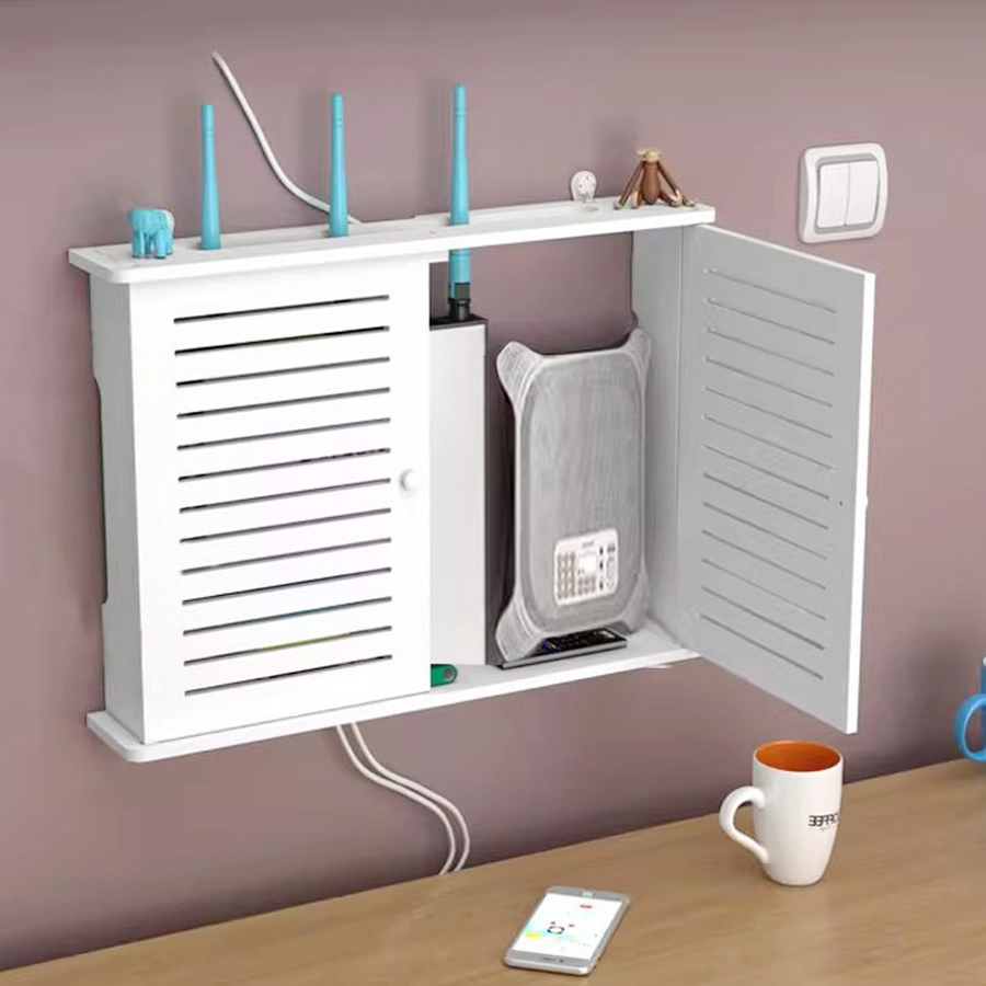 Wall-Mounted Router Storage Box Wall Organizer Bracket, Multi-Purpose Cable Management Shelf for WiFi Devices Storage Rack