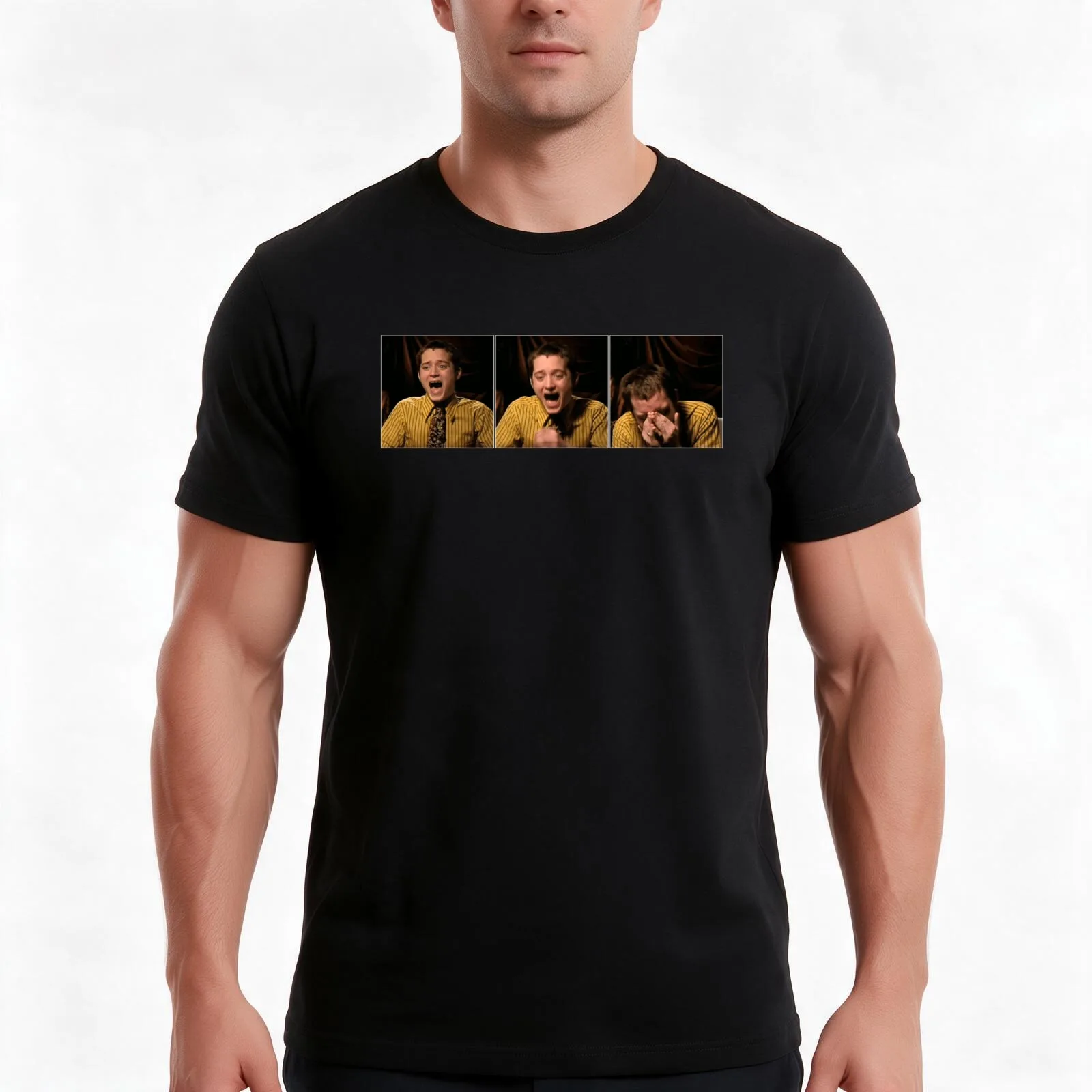 Elijah Wood Laughing T T-Shirt, Cool Short Sleeve T Shirt, Loose Casual Summer Unisex Top