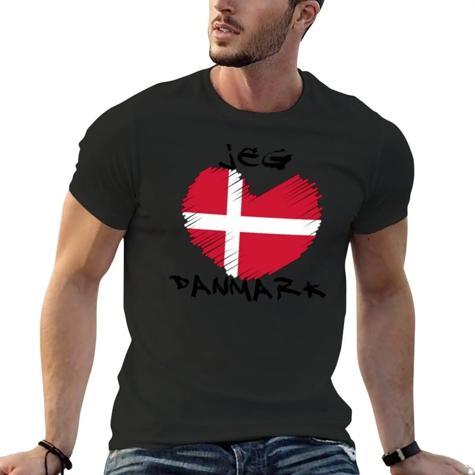 Jeg elsker Danmark, go denmark, I love Denmark T-Shirt korean fashion cute clothes blanks tops T-shirt men