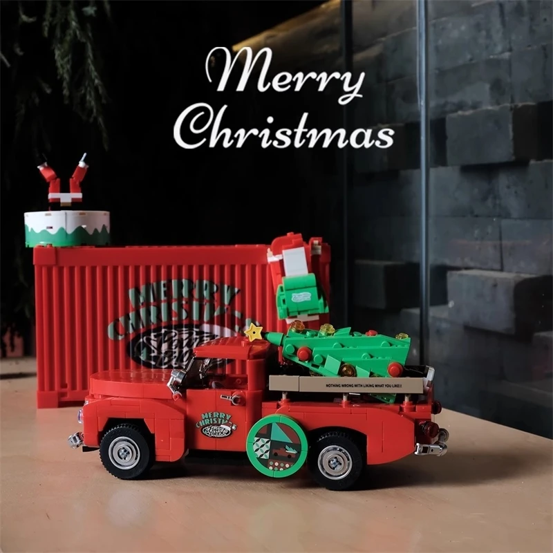 Christmas Building Block Car Model Kit Cute Mini Ornament Home Table Decor Holiday Party Centerpiece Gift For Kids Teens