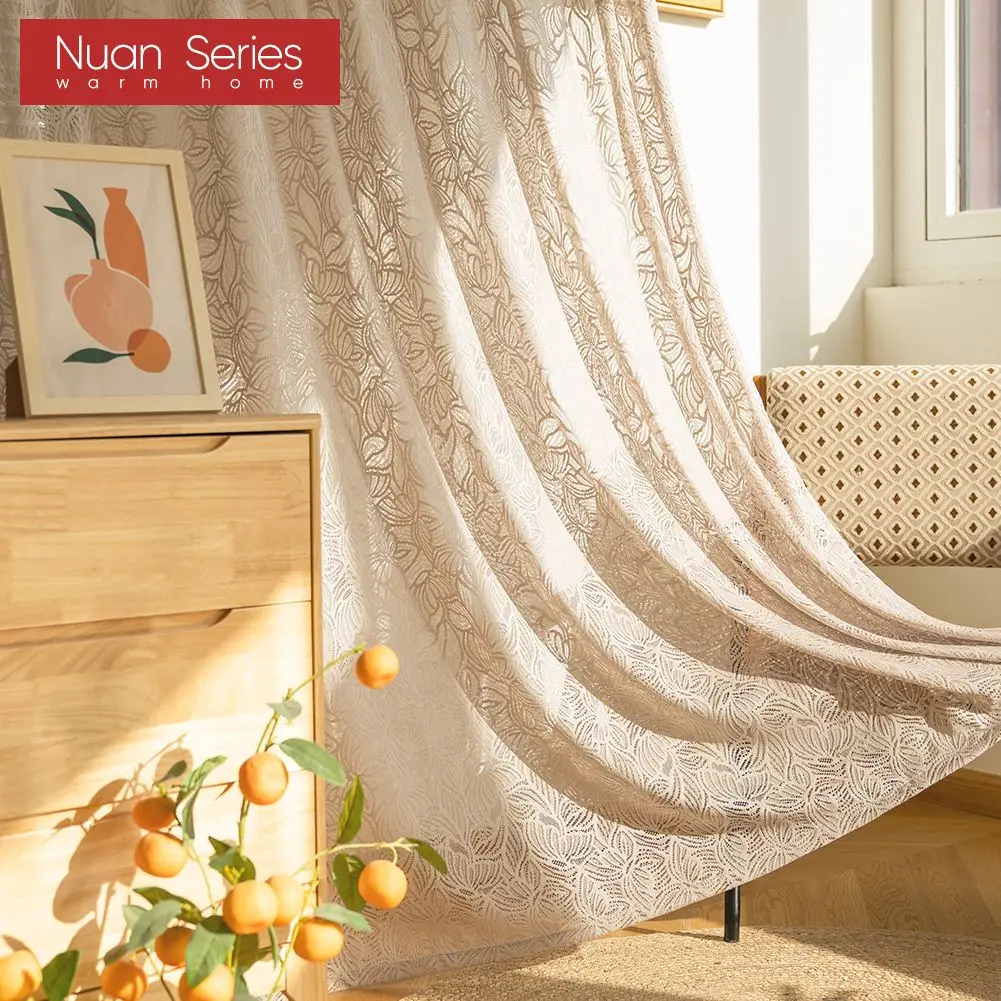 Luxury Curtain Sheer For Living Room Bedroom Lace White/Brown Embroidered Window Screen Kitchen Thick Tulle Drapes