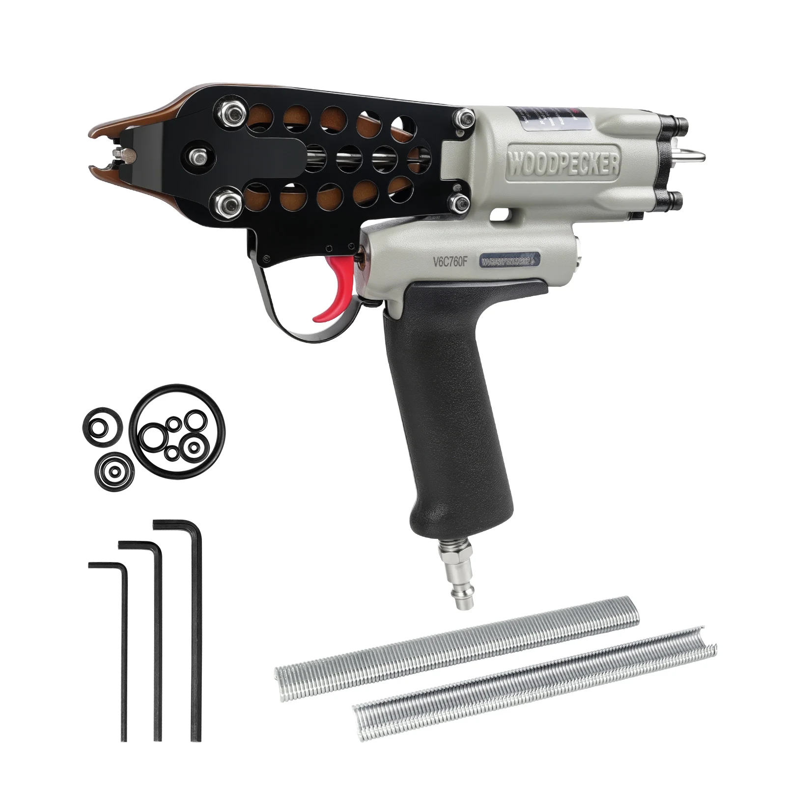 

Woodpecker V6C760A 16-Gauge Upgraded Trigger Pneumatic Hog Ring Gun, Air-Powered C-Ring Pliers for Cage, Fence, and Automotive