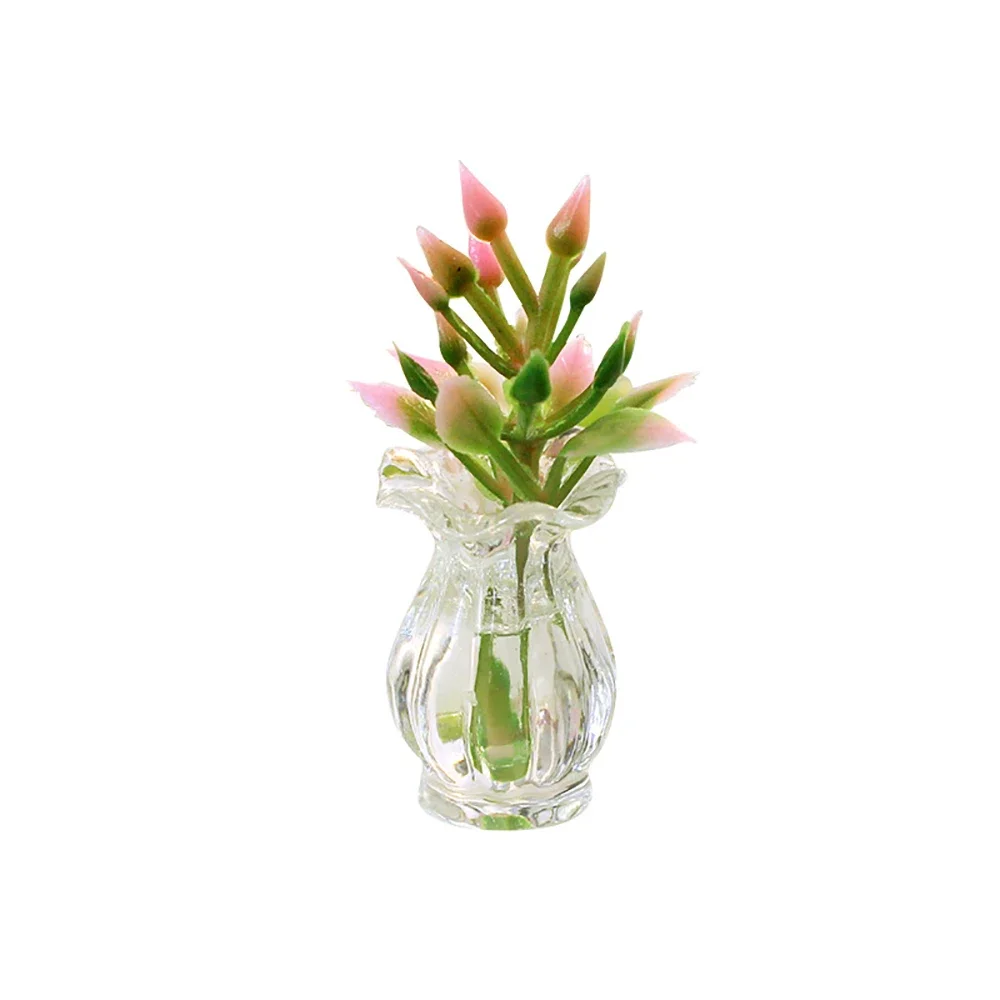 1/12 Dollhouse Miniature Accessories Mini Resin Vase with Flower Flower Arrangement Model for Doll House Decoration ob11