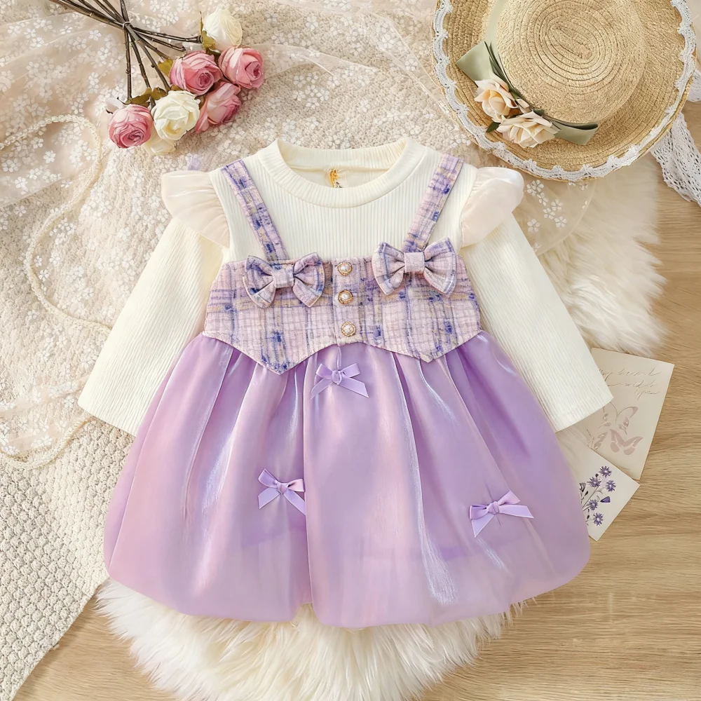 

Girls' Dress Spring/Fall Bow-Tie Tulle Long-Sleeve Baby Girl Dress Adorable Wedding Flower Girl Outfit Baby Girl Clothes