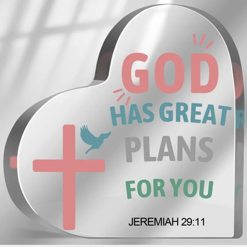 Colorful Christian Acrylic Heart Memorial Gift with Jeremiah 29:11 Bible Verse, Elegant Home Office Desk Decor for Women Mom Sis
