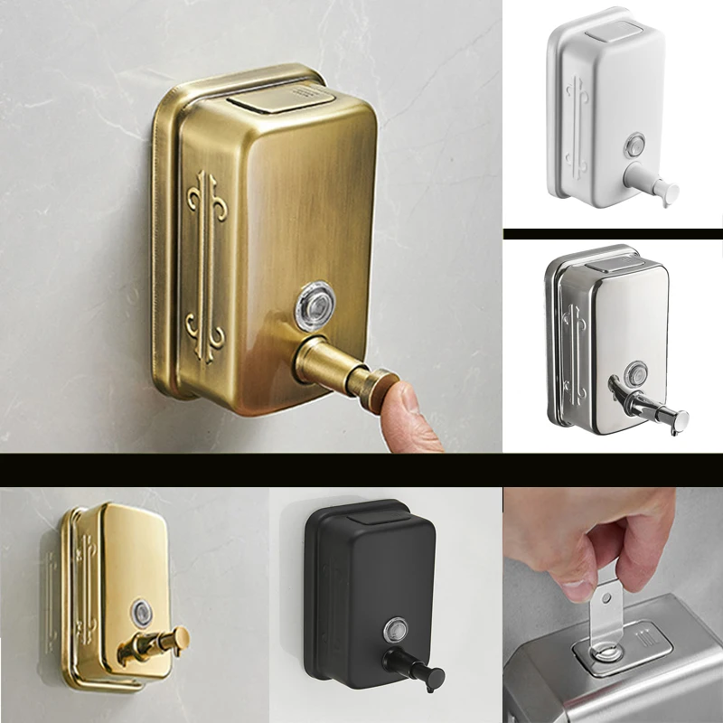 black-304-stainless-steel-bathroom-liquid-soap-antique-shampoo-dispenser-gold-polished-wall-mounted-bathroom-accessories
