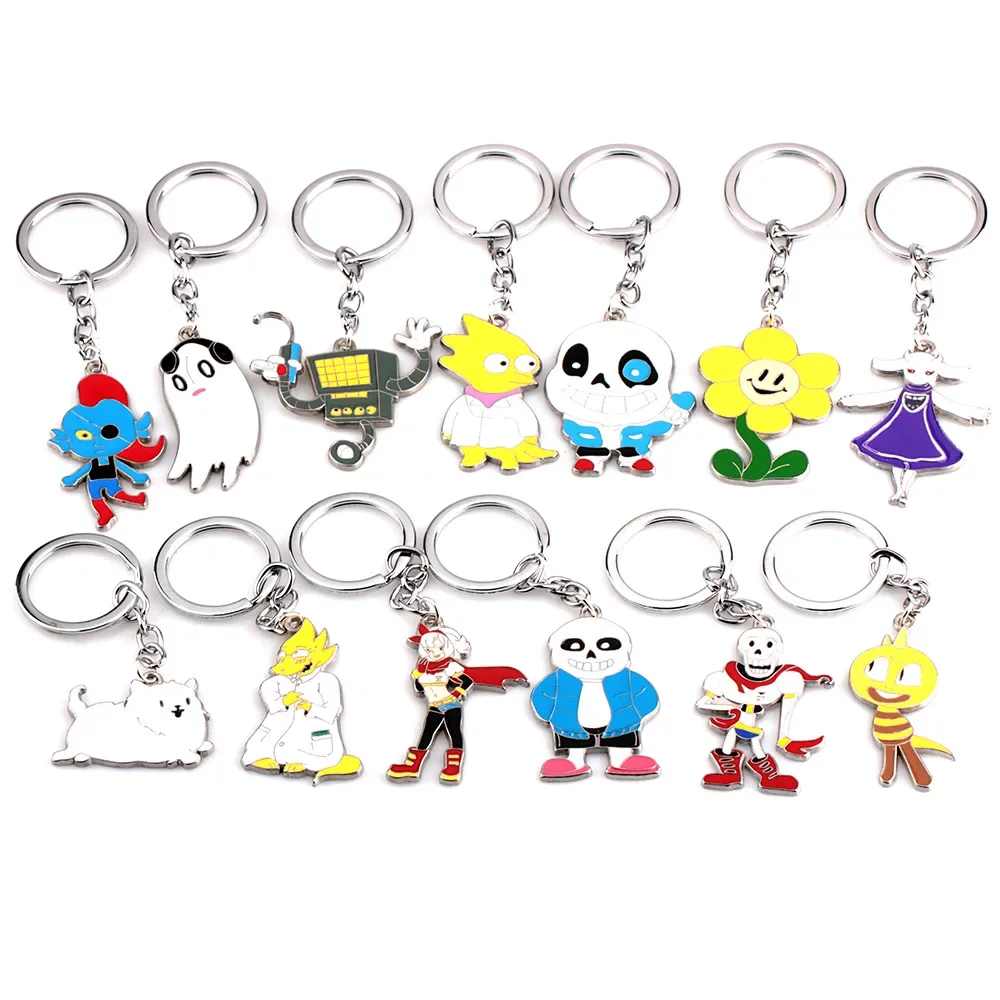 Undertale Sans Cartoon Character Enamel Pendant Keychain for Men Flowey Toriel Undyne Mettaton Alphys Key Ring Fans Jewelry Gift