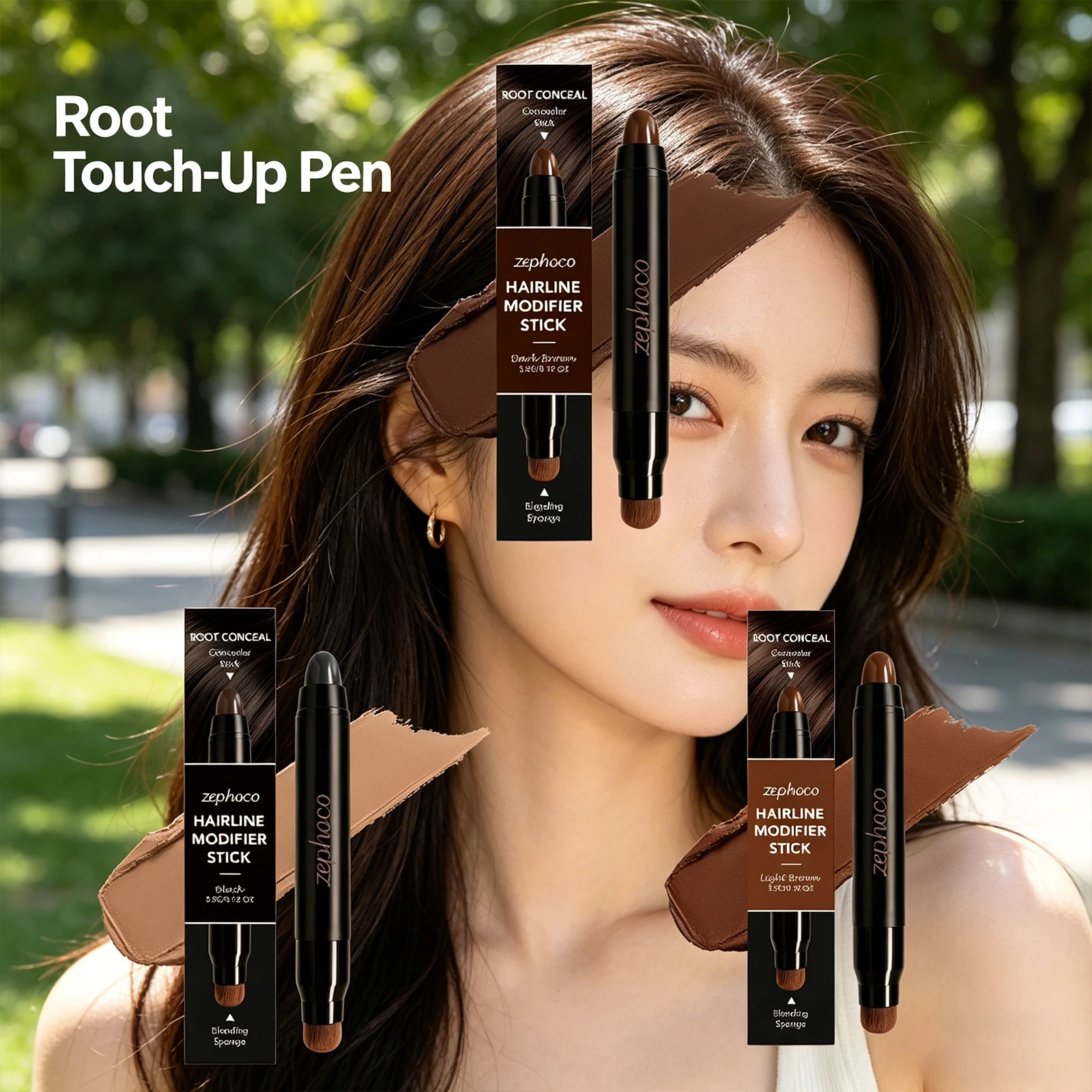 Dual-End Root Touch-Up Concealer Pen Natural Powder Long Lasting Hairline Temporary White Hair Cover Concealer Hairline Powder