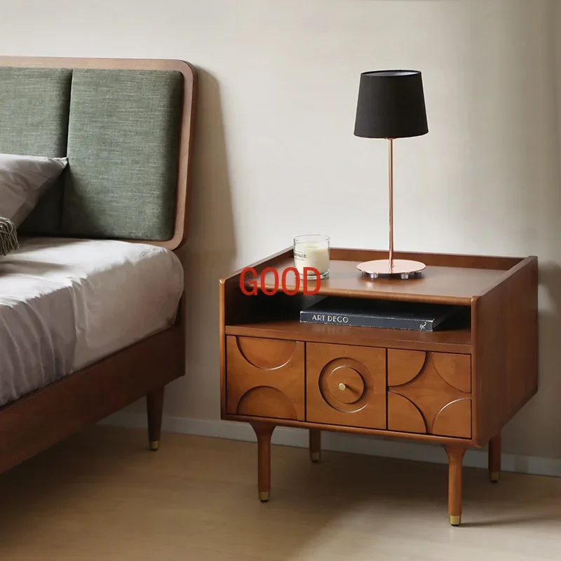 Nordic Walnut Solid Wood Bedside Cabinet American Retro