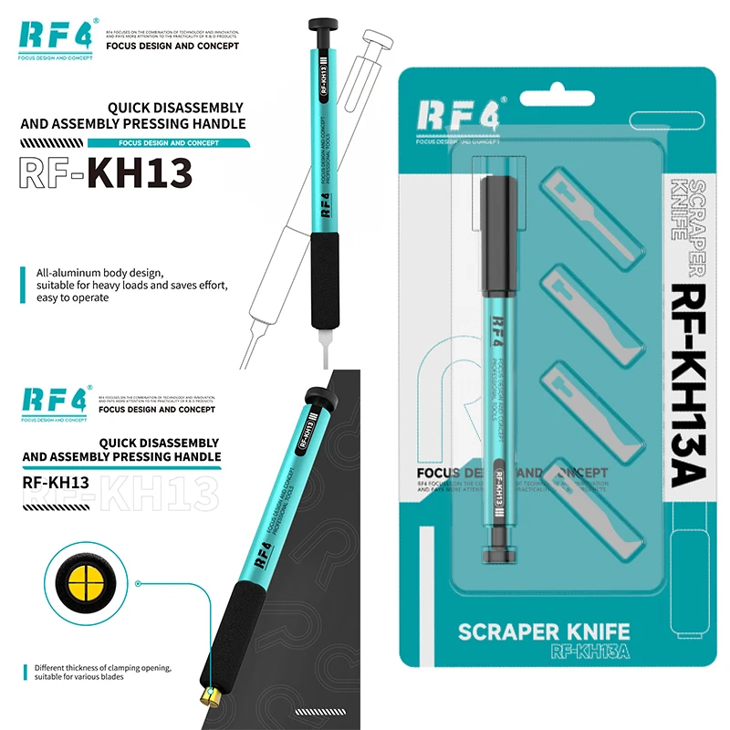 RF4 RF-KH13 Quick-Release Push Button Blade Handle Easy Replacement Spring-Back Automatic Clamping for Phone PCB Repair Tool Kit