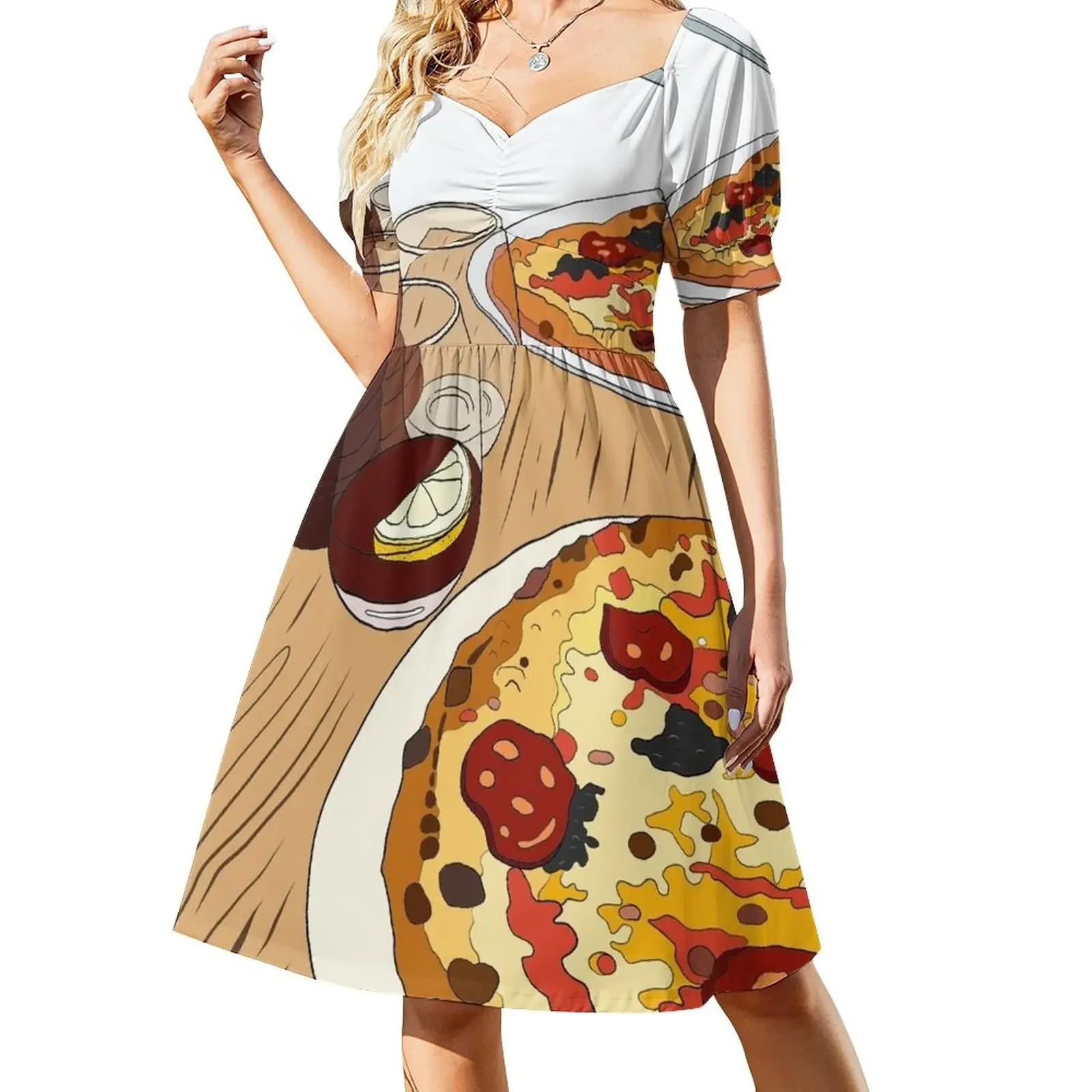 

Yummy Pizza Time! Short-Sleeved Dress women's fashion dresses women clothing 2025 new arrivals