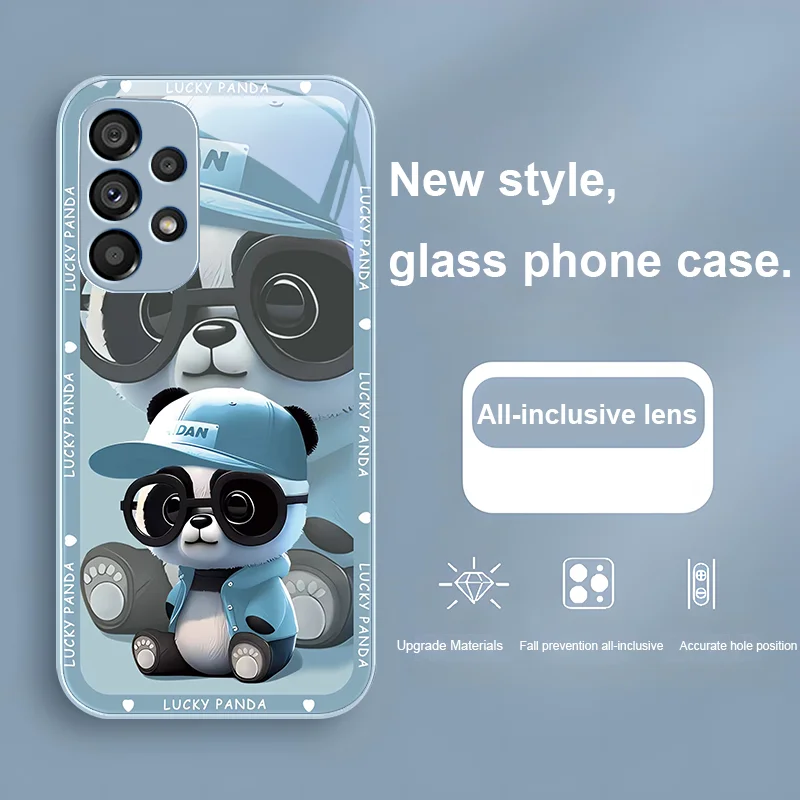 Panda with glasses for Samsung Galaxy Note 8 9 S10 Plus S20 S21 FE S23 Ultra A70 72 73 50 51 52 53 Tempered glass phone case