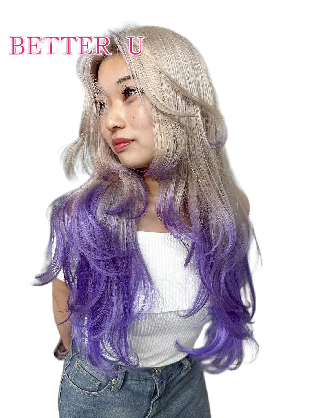 プラチナ/パープル ボディウェーブ 13x6 レースフロント 人毛ウィッグ 生え際処理済み ブラジリアンブロンドカラー 13x4 レースフロントウィッグ 女性用