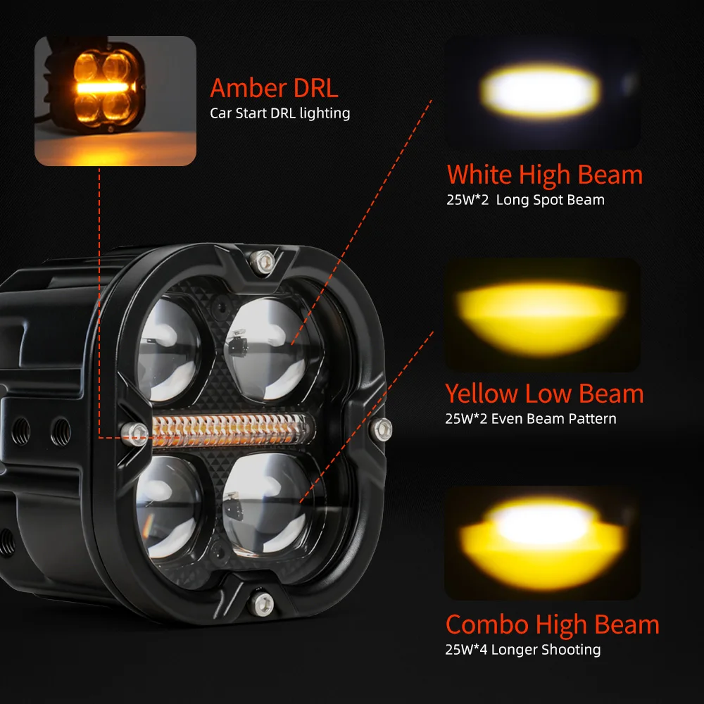 Super Bright High Low Beam Yellow Spotlight Offroad 120W 3 Inch Led Motorcycle Kit Auxiliary Lights for R1300 Gs rs Rzr X3！！