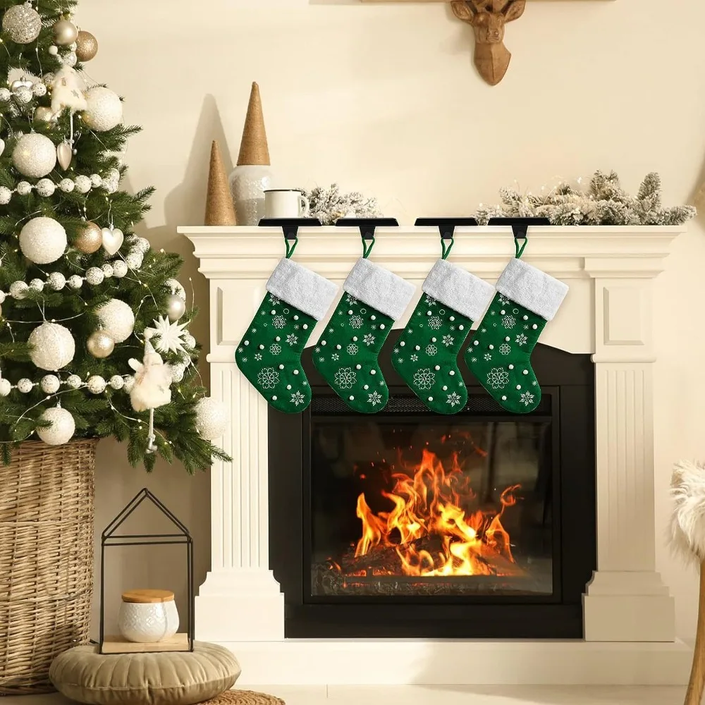 1Pc Non-Slip Christmas Stocking Holder Hang Large Load-Bearing Rectangular Stocking Hooks Stainless Steel Fireplaces Shelf Hook