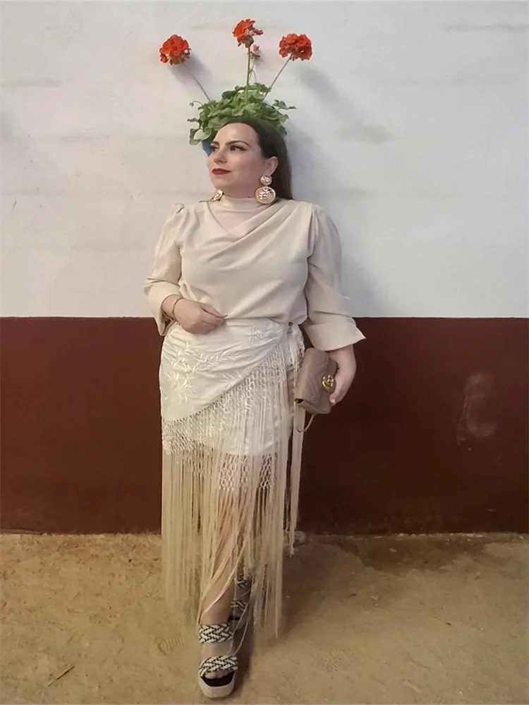 Faldas sexis con estampado de borlas para mujer, falda lisa de cintura alta con agujeros de retazos para mujer, ropa de calle Eid al Fitr de verano 2025