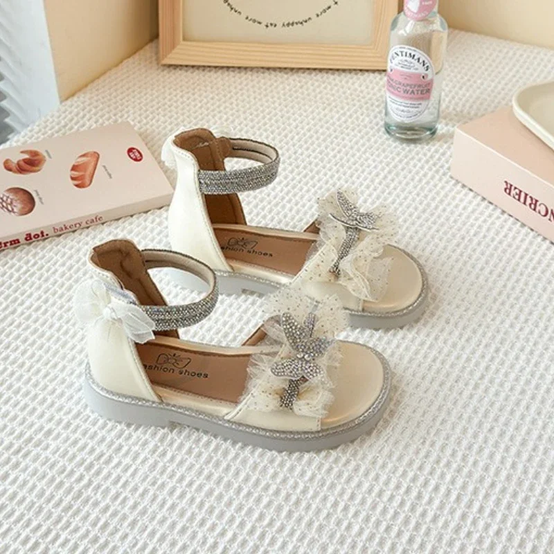 

2025 Children Fashion Sandals for Girls Summer New Korean Style Soft Bottom Anti-slippery Versatile Bowtie Roman Cool Beach Shoe