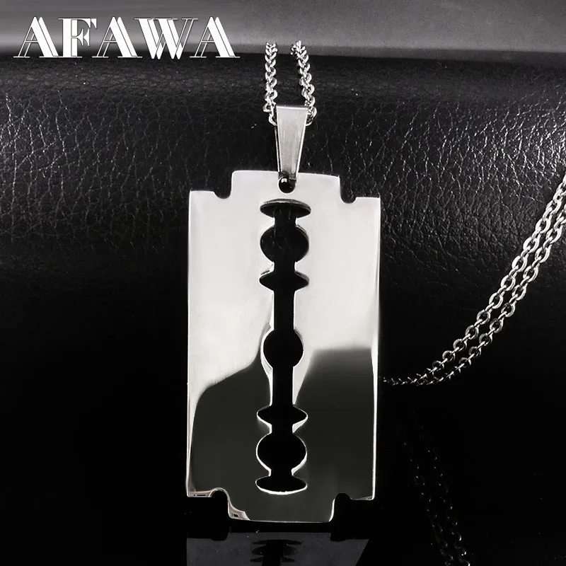 Hiphop Razor Blade Pendant Necklace Men Stainless Steel Male Knife Razorblade Shaver Shape Chain Jewelry подвеска лезвие N443S01