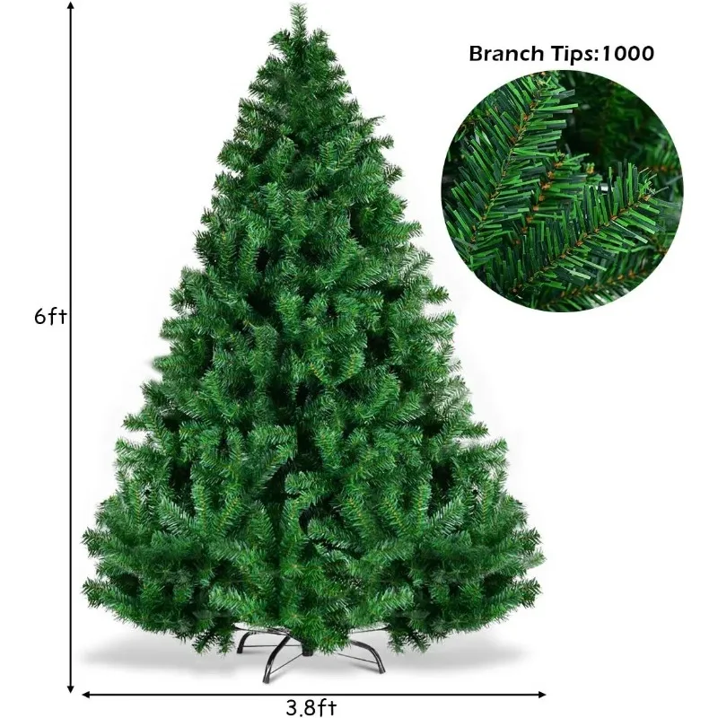 

Искусственная рождественская елка премиум-класса с неподсветкой, 6 футов — 1000 советов, металлическая подставка, простая сборка для дома и офиса