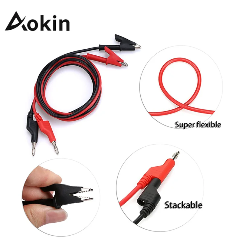 2Pcs 1M Double End Test Lead Wire Line Electrical Voltage 4mm Banana Plug Alligator Clip Crocodile 15A Multimeter DIY Test Wires image 6